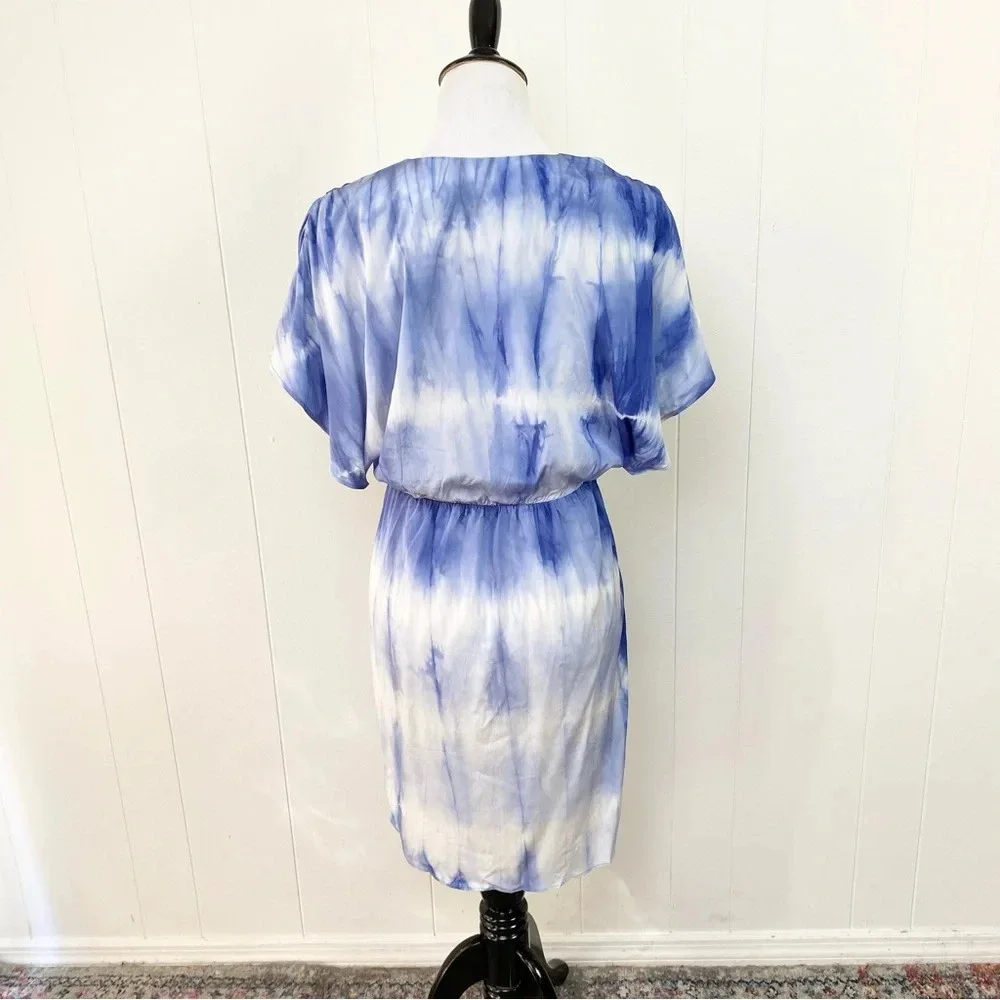 Alice‎ + Olivia Size XS Silk Tie Dye Cloud Print Flowy Button Dress Blue White